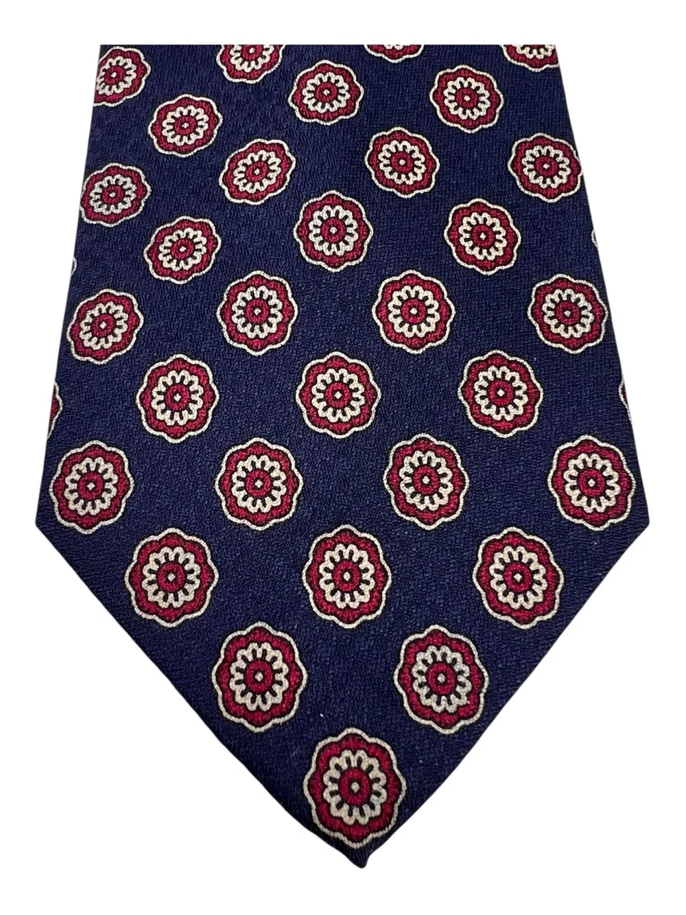 Cable Car Clothiers Navy Blue /Red & White Medallion 100% Silk Men’s Neck Tie